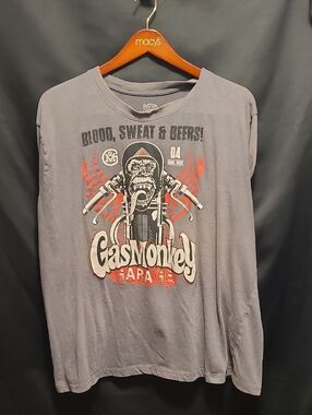 GASMONKEY Garage 2022 Men's Gray Graphic T-Shirt - 'Blood, Sweat & Beers'